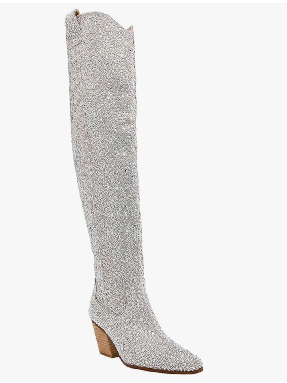 Rhinestone Embellished Over-the-Knee Women’s Boots - Silver